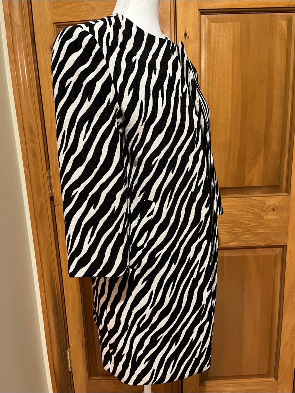 Boston Proper Black and White Zebra-Print Long Coat - Picture 5 of 6